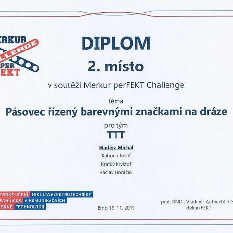 2. místo Merkur PerFEKT Challenge 2019 - diplom