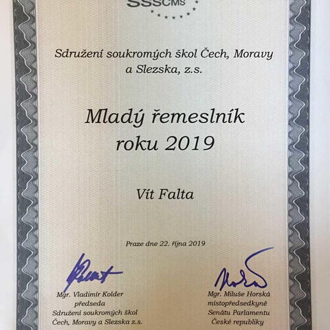Diplom pro Vítka Faltu - Mladý řemeslník 2019