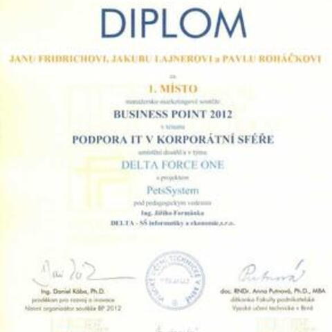 Diplom - vítězství v BusinessPointu 2012