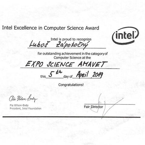 Luboš Zápotočný - Intel Excellence in Computer Science Award