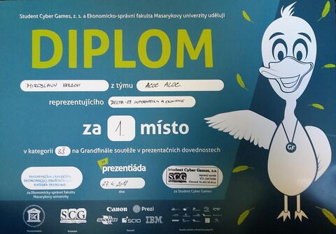 Diplom - Miroslav Varga - 1. místo Prezentiáda 2018