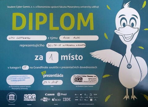 Diplom - Vítek Lustyk - 1. místo Prezentiáda 2018