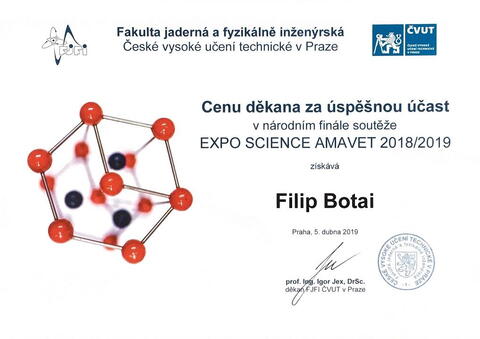 Filip Botai - cena děkana Fakulty jaderné a fyzikálně inženýrské ČVUT Praha