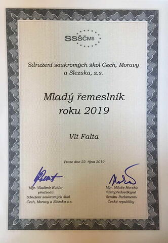 Diplom pro Vítka Faltu - Mladý řemeslník 2019