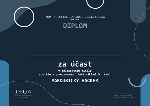 Návrh diplomu za účast - Matěj Moravec - student 2. ročníku zaměření počítačová grafika