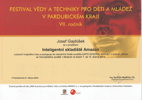 Postup do národního finále Expo Science AMAVET 2014 a na soutěž Vernadského v Moskvě - Josef Gajdůšek.