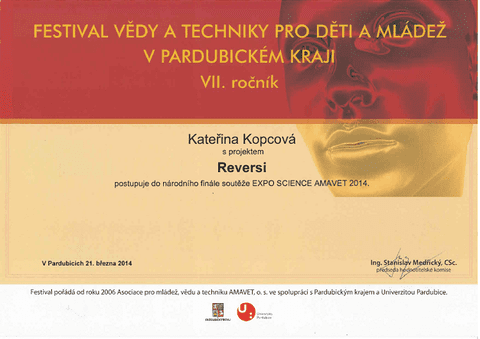 Postup do národního finále Expo Science AMAVET 2014 vybovjovala i Kateřina Kopcová.