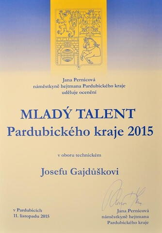 Mladý talent Pardubického kraje - Josef Gajdůšek - diplom