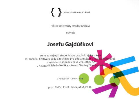 Josef Gajdůšek, Diodový spektrometr, cena rektora Univerzity Hradec Králové pro nejlepší středoškolskou práci