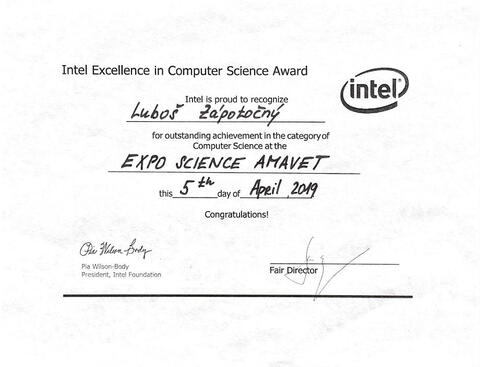 Luboš Zápotočný - Intel Excellence in Computer Science Award