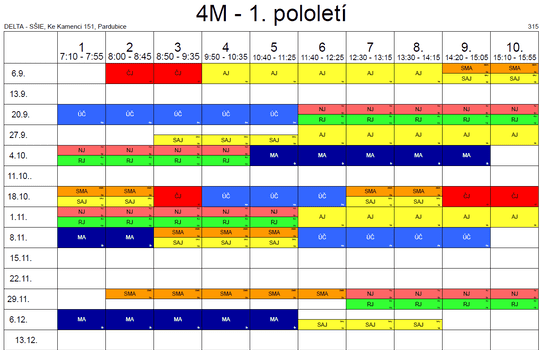 Rozvrh kombinovaného studia 2025/26