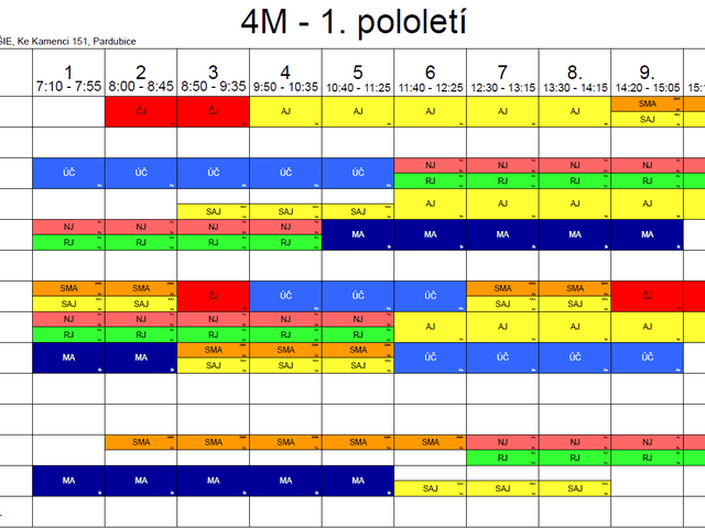 Rozvrh kombinovaného studia 2026/27