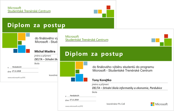 Postup do finále Microsoft Studentské trenérské centrum - diplomy