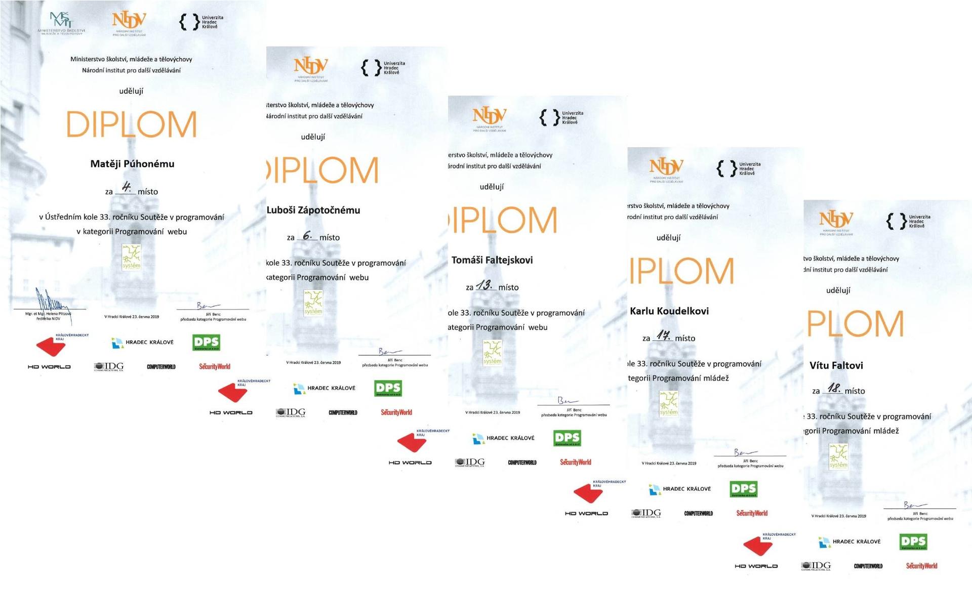 Diplomy - celostátní kolo Soutěže v programování MŠMT